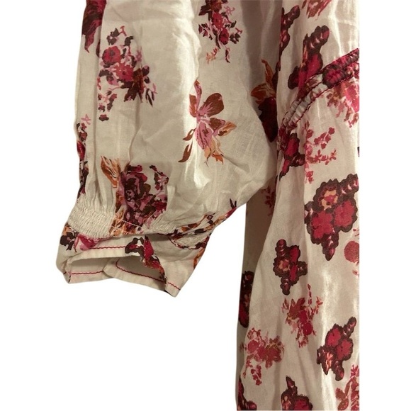 Free People Camella Mini Dress M Ivory and Pink Floral Bohemian 3/4 Sleeve - Picture 12 of 16